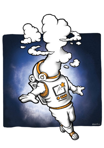 Astronauta con fumo di nuvole per Voci per la libertà di Ferruccio Carubini